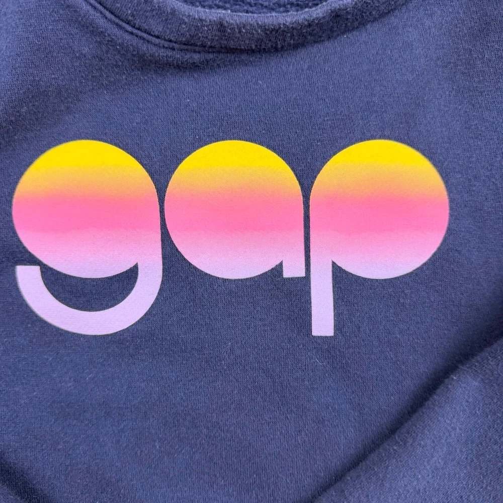Gap Kids Navy Blue Sunset Gradient Logo Fleece Sweatshirt Size S 6-7‎ Pullover